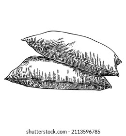 bed pillow sketch vector,hand holding pile of three pillows, vector illustration isolated on white background
