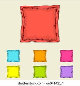 Bed pillow templates. Set of multicolored pillows. Sketch illustration.