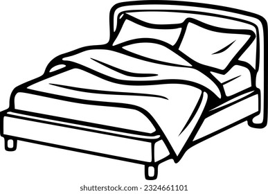 Cama con almohadas y contornos de color negro envolvente ilustración vectorial