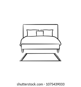 Bed with pillows hand drawn outline doodle icon. Bedroom furniture for sleep - bed with pillows vector sketch illustration for print, web, mobile and infographics isolated on white background.