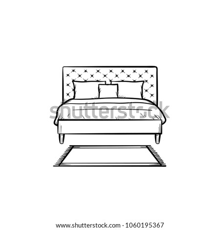 Bed with pillows hand drawn outline doodle icon. Bedroom furniture for sleep - bed with pillows vector sketch illustration for print, web, mobile and infographics isolated on white background.