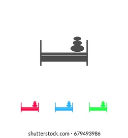 Bed with pillows icon flat. Color pictogram on white background. Vector illustration symbol and bonus icons
