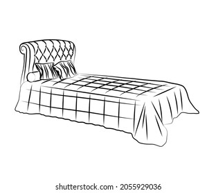 Bed and pillows on a white background. Sketch. Vector illustration.