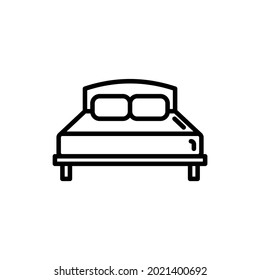 Bed with pillows thin line icon. Bedroom interior. Modern vector illustration of furniture.