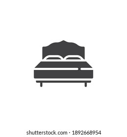 Bed with pillows vector icon. filled flat sign for mobile concept and web design. Double bed glyph icon. Furniture symbol, logo illustration. Vector graphics