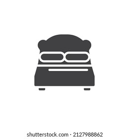 Bed with pillows vector icon. filled flat sign for mobile concept and web design. Double bed glyph icon. Symbol, logo illustration. Vector graphics