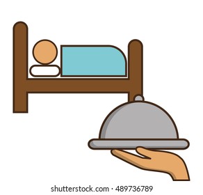 Bed plate and room icon. Hotel service theme. Colorful design. Vector illustration