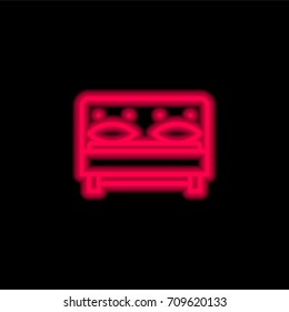 Bed red glowing neon ui ux icon. Glowing sign logo vector