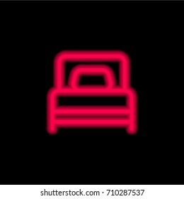 Bed red glowing neon ui ux icon. Glowing sign logo vector