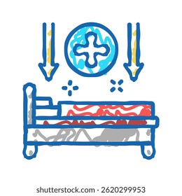 Reposo en cama Icono de doodle de hepatitis Vector de boceto. Reposo en cama Signo de hepatitis. Ilustración de símbolo aislado