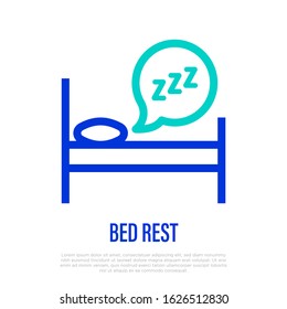 Bed rest thin line icon. Symbol of hostel, motel. Sleep sign. Vector illustration.