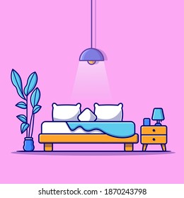 Bed Room Cartoon Vector Icon Illustration. Interior Object Icon Concept Isolated Premium  Vector. Flat Cartoon Style