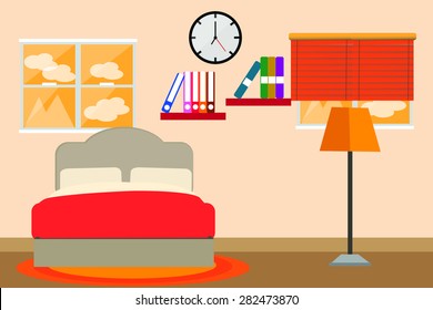 Bed room design warm concept vector.