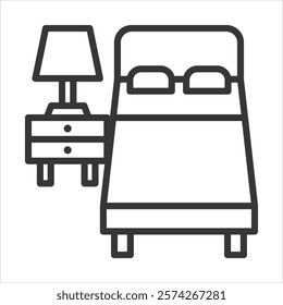 Bed Room Icon Vector Illustration Outline