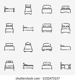 bed, bed room outline icon set. creative couch, spring bed, hotel thin line icons sign vector illustration.