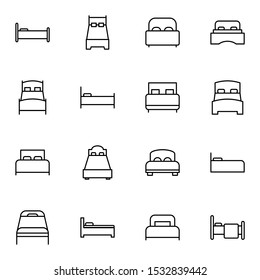  bed room outline icon set. creative couch, spring bed, hotel line icons sign vector illustration.