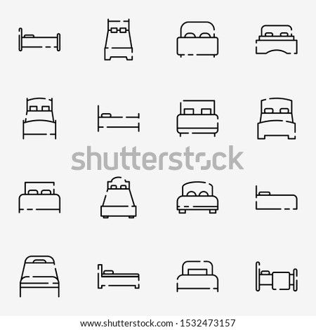 bed, bed room outline icon set. creative couch, spring bed, hotel thin line icons sign vector illustration.