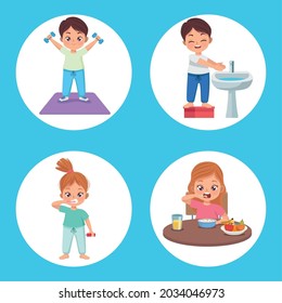bed routine four kids characters