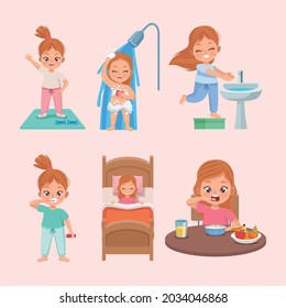 bed routine six kids characters