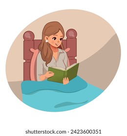 mujer de rutina de cama leyendo un libro