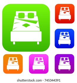 Bed set icon color in flat style isolated on white. Collection sings vector illustration