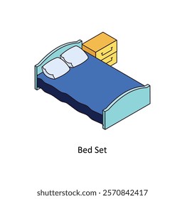 Bed Set isometric Colored illustration. EPS File stock illustration