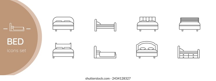 Bett. Gruppe von Vektorsymbolen. Isoliert auf weißem Hintergrund