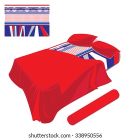 Bed sheet set with graphic design isolated on white background.