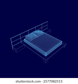 Bed is shown in a blue color with a pillow. The bed is made and looks very comfortable