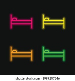 Bed Side View four color glowing neon vector icon