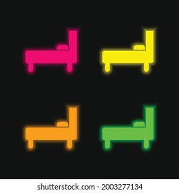 Bed Side View four color glowing neon vector icon
