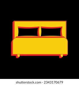 Bed sign. 3D Extruded Yellow Icon with Red Sides a Black background. Illustration.