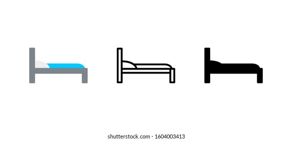 Bed sign Hotel icon. Service flat, silhouette, line vector illustration on white background