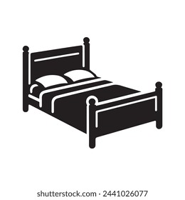 Bed Silhouette - Essential Bedroom Furniture for Rest and Relaxation on White Background