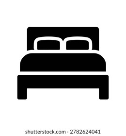 Bed silhouette icon for comfortable bedroom furniture and sleeping