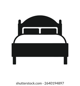 Bed Silhouette Icon – Minimal Black Sleeping Symbol on White Background
