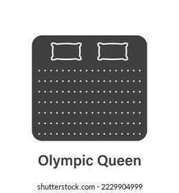 Bed Size Dimension. Mattress Olympic Queen Silhouette Icon. Bed Length Measurement for Bedchamber in Hotel or Home Pictogram. Mattress Size for Bed Room. Isolated Vector Illustration.