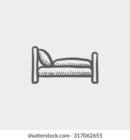 Bed sketch icon for web, mobile and infographics. Hand drawn vector dark grey icon isolated on light grey background.