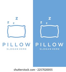 Bed and sleep logo creative design, with pillow,zzz, clock, moon and stars.