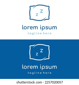 Bed and sleep logo creative design, with pillow,zzz, clock, moon and stars.