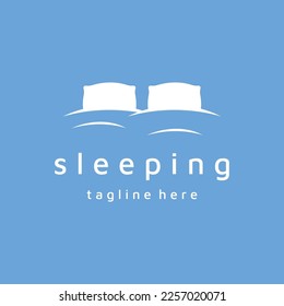 Bed and sleep logo creative design, with pillow,zzz, clock, moon and stars.