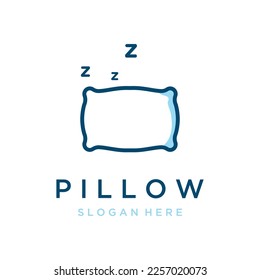 Bed and sleep logo creative design, with pillow,zzz, clock, moon and stars.