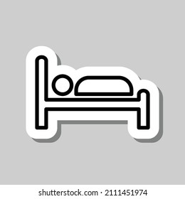 Cama, icono de sueño simple. Diseño plano. Pegar con sombra sobre fondo gris.ai