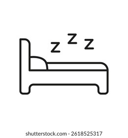 Cama Com Ícone De Linha De Símbolo De Sono. Símbolo De Contorno De Qualidade De Repouso, Relaxamento E Sono. Higiene Do Sono E Rotina Noturna. Traço editável. Ilustração de vetor isolada.