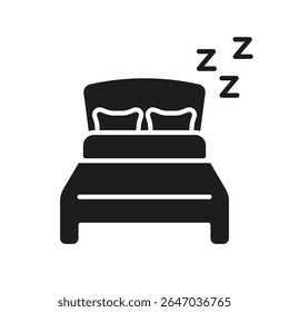 Cama com Ícone Sólido Símbolo do Sono. Símbolo De Silhueta De Repouso, Relaxamento E Qualidade De Sono. Conforto No Quarto E Rotina Noturna. Ilustração de vetor isolada.