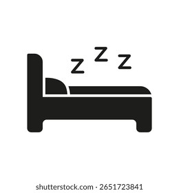 Cama Com Ícone Sólido Sono Zzz. Símbolo De Silhueta De Rastreamento De Repouso, Relaxamento E Sono. Noturno, Qualidade Do Sono E Representação De Conforto. Ilustração de vetor isolada.