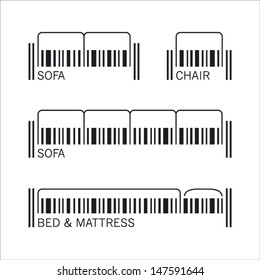 Bed, Sofa, Barcode. Furniture Store. Hotel Sign.