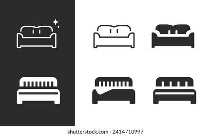 Bed sofa icon simple vector graphic set, bedroom hotel idea illustration simple glyph logo symbol, couch line outline art stroke pictogram shape silhouette black white minimal sign image clipart