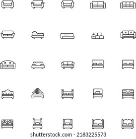 Bed and sofas icons. Furniture outline icon