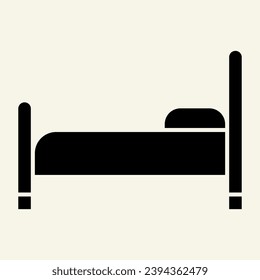 Icono sólido de cama. Cama de hospital para pacientes con pictograma de estilo glifo con fondo blanco. Señales de hotel o albergue para concepto móvil y diseño web. Gráficos vectoriales